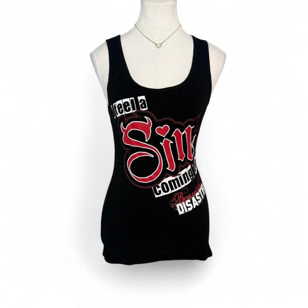 Beautiful Disaster Y2K Grunge 2000s full length fitted 100%cotton black tank top